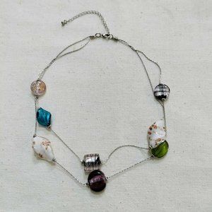 4/$20 Dichroic glass twisted bead double strand necklace